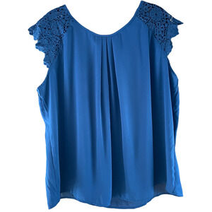 Lace Cap Sleeve Blue Blouse Plus Size 3X